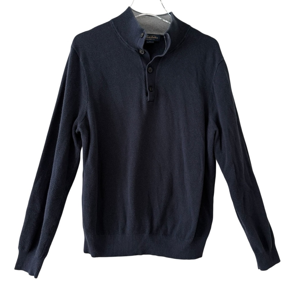 Cotton Brooks Brothers Cashmere Dark Navy Blue 4 Button Crewneck Sweater Size L
